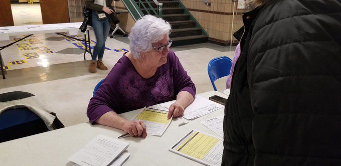 Temp precinct chair at Monroe Elementary Karen Bartel